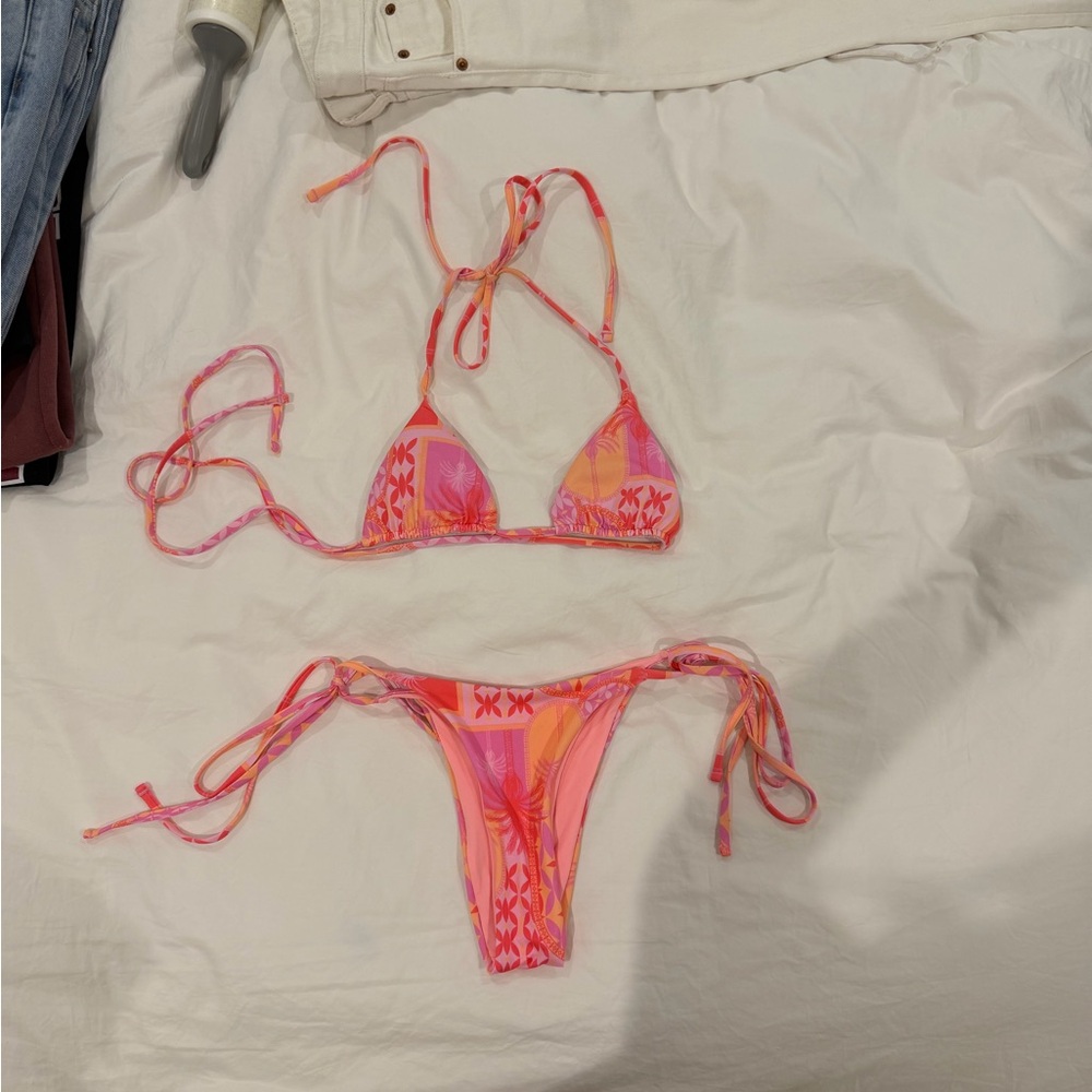 ONEONE SWIM Pink & Orange Floral Tie-Side Bikini Set